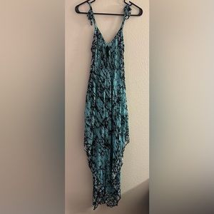 Soft Surroundings Blue Asymmetrical Maxi Tank Dress Bohemian Tie Dye Size Small